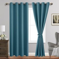 Jiuzhen Stone Blue Blackout Curtains With Tiebacks Thermal Insulated Light Blocking And Noise Reducing Grommet Curtains For And