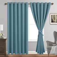 Jiuzhen Stone Blue Blackout Curtains With Tiebacks Thermal Insulated Light Blocking And Noise Reducing Grommet Curtains For And