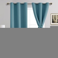 Jiuzhen Stone Blue Blackout Curtains With Tiebacks Thermal Insulated Light Blocking And Noise Reducing Grommet Curtains For And