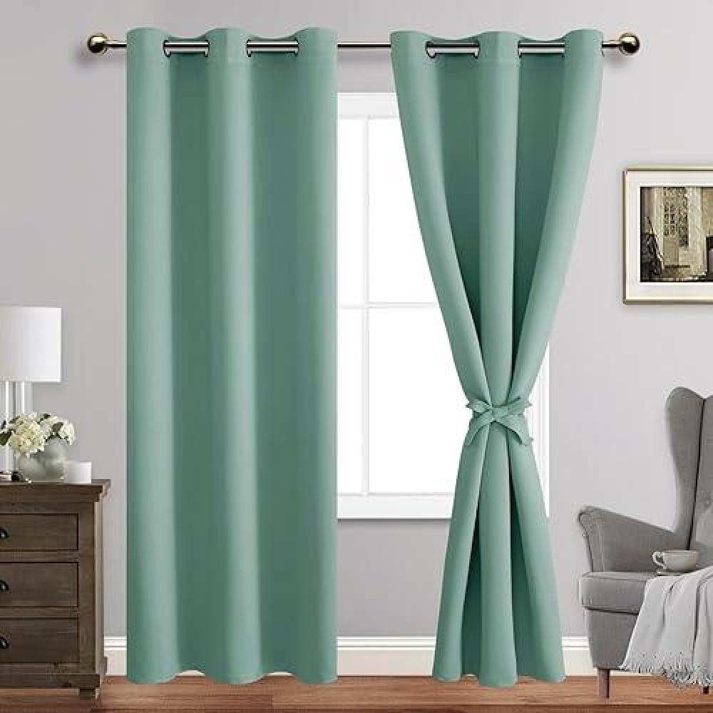 Jiuzhen Light Sage Blackout Curtains With Tiebacks Thermal Insulated Light Blocking And Noise Reducing Grommet Curtains For And