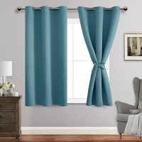 Jiuzhen Stone Blue Blackout Curtains With Tiebacks Thermal Insulated Light Blocking And Noise Reducing Grommet Curtains For And