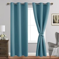 Jiuzhen Stone Blue Blackout Curtains With Tiebacks Thermal Insulated Light Blocking And Noise Reducing Grommet Curtains For And