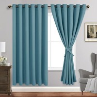 Jiuzhen Stone Blue Blackout Curtains With Tiebacks Thermal Insulated Light Blocking And Noise Reducing Grommet Curtains For And