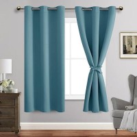 Jiuzhen Stone Blue Blackout Curtains With Tiebacks Thermal Insulated Light Blocking And Noise Reducing Grommet Curtains For And