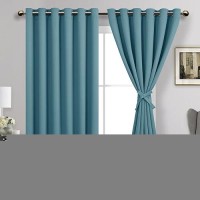 Jiuzhen Stone Blue Blackout Curtains With Tiebacks Thermal Insulated Light Blocking And Noise Reducing Grommet Curtains For And