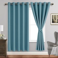 Jiuzhen Stone Blue Blackout Curtains With Tiebacks Thermal Insulated Light Blocking And Noise Reducing Grommet Curtains For And