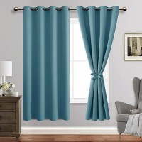 Jiuzhen Stone Blue Blackout Curtains With Tiebacks Thermal Insulated Light Blocking And Noise Reducing Grommet Curtains For And