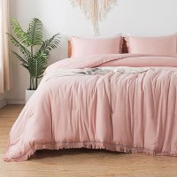 Andency Pink Comforter Set California King For Girls  Blush Boho Women Tassel Lightweight Bedding Comforter Sets  3 Pieces All Season Soft Fluffy Fringe Bed Set (104X96In Comforter & 2 Pillowcases)