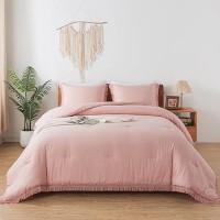 Andency Pink Comforter Set California King For Girls  Blush Boho Women Tassel Lightweight Bedding Comforter Sets  3 Pieces All Season Soft Fluffy Fringe Bed Set (104X96In Comforter & 2 Pillowcases)