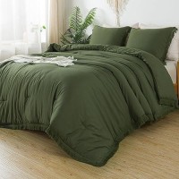 Andency Olive Green Comforter Set Twin Size  2 Pieces Boho Tassel Lightweight Bedding Comforter Sets  All Season Soft Fluffy Fringe Bed Set (66X90In Comforter & 1 Pillowcase)