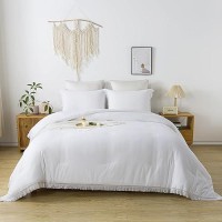 Andency White Comforter Set Twin Size  2 Pieces Boho Lightweight Tassel Bedding Comforter Sets  All Season Soft Fluffy Fringe Bed Set (66X90In Comforter & 1 Pillowcase)