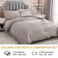 Andency California King Comforter Set Wheat 104X96Inch 3 Pieces Cal King Ruffle Comforter Oversized Farmhouse Shabby Chic Be