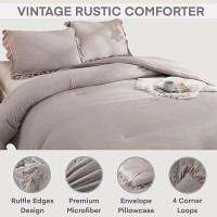 Andency California King Comforter Set Wheat 104X96Inch 3 Pieces Cal King Ruffle Comforter Oversized Farmhouse Shabby Chic Be