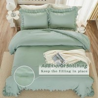 Andency Sage Green California King Comforter Set 3 Pieces Farmhouse Shabby Chic Cal King Size Ruffle Bed Set Oversized Soft Li