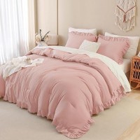 Andency Blush Pink California King Comforter Set 3 Pieces Oversized Farmhouse Shabby Chic Bed Ruffle Comforter Cal King Lightw