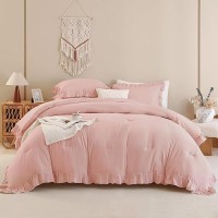 Andency Blush Pink California King Comforter Set 3 Pieces Oversized Farmhouse Shabby Chic Bed Ruffle Comforter Cal King Lightw