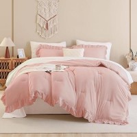 Andency Blush Pink California King Comforter Set 3 Pieces Oversized Farmhouse Shabby Chic Bed Ruffle Comforter Cal King Lightw