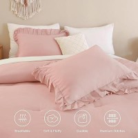 Andency Blush Pink California King Comforter Set 3 Pieces Oversized Farmhouse Shabby Chic Bed Ruffle Comforter Cal King Lightw