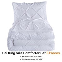 Andency White California King Comforter Set 104X96Inch 3 Pieces Cute Pinch Pleat Cal King Bedding Comforters Sets Oversize