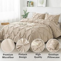 Andency California King Comforter Set Khaki 104X96Inch Pinch Pleat Cal King Comforter Set 3 Pieces Oversized King Pintuck Be