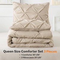 Andency California King Comforter Set Khaki 104X96Inch Pinch Pleat Cal King Comforter Set 3 Pieces Oversized King Pintuck Be