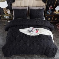 Andency California King Comforter Set Black 104X96Inch Pinch Pleat Cal King Comforter Set 3 Pieces Oversized King Pintuck Be