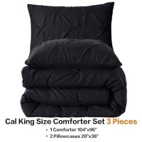 Andency California King Comforter Set Black 104X96Inch Pinch Pleat Cal King Comforter Set 3 Pieces Oversized King Pintuck Be