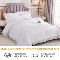 Andency White California King Comforter Set 3 Pieces Shabby Chic Ruffle Solid Cal King Bedding Sets Oversized All Season Soft