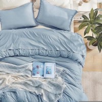 Andency Grayish Blue Comforter Set Twin Size  2 Pieces Boho Tassel Lightweight Bedding Comforter Sets  All Season Soft Fluffy Fringe Bed Set (66X90In Comforter & 1 Pillowcase)