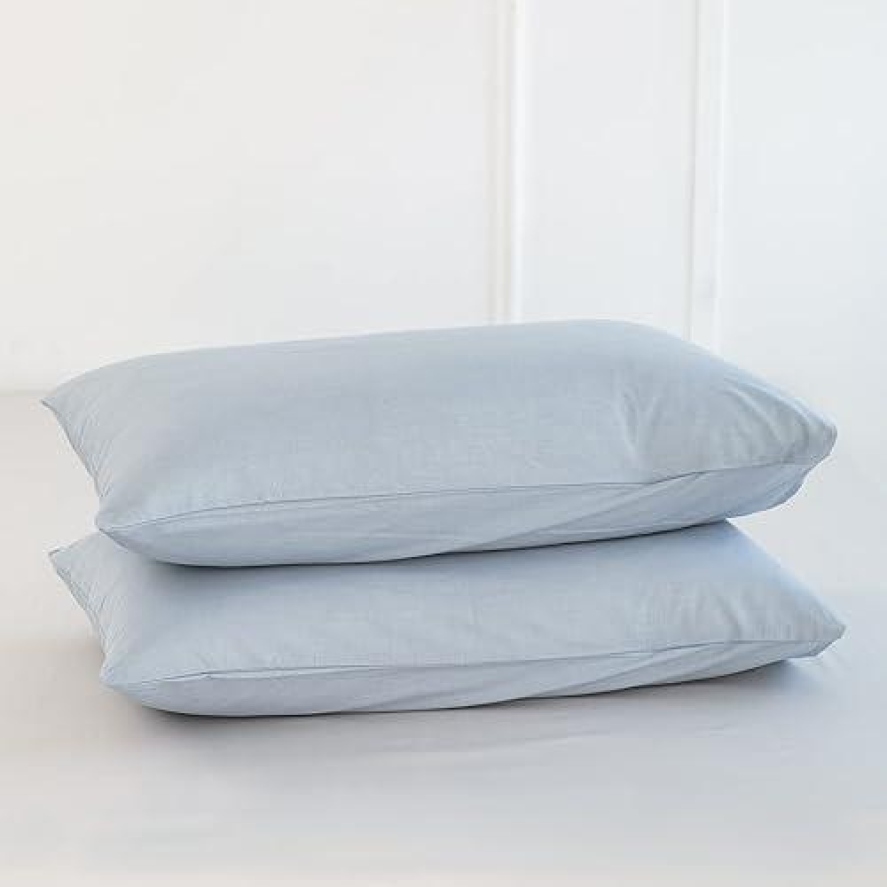 Moomee Bedding Pillowcases Pack Of 2 100 Washed Cotton Linen Like Textured Breathable Durable Soft Comfy Cornflower Blue Quee