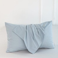 Moomee Bedding Pillowcases Pack Of 2 100 Washed Cotton Linen Like Textured Breathable Durable Soft Comfy Cornflower Blue Quee