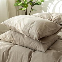 Moomee Bedding Pillowcases Pack Of 2 100 Washed Cotton Linen Like Textured Breathable Durable Soft Comfy Mocha Brown King