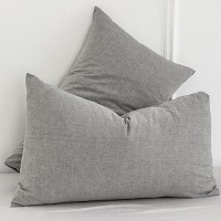 Moomee Bedding Pillowcases Pack Of 2 100 Washed Cotton Linen Like Textured Breathable Durable Soft Comfy Ice Grey Queen