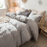 Moomee Bedding Pillowcases Pack Of 2 100 Washed Cotton Linen Like Textured Breathable Durable Soft Comfy Ice Grey Queen