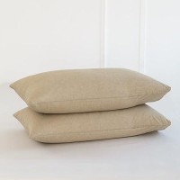 Moomee Bedding Pillowcases Pack Of 2 100 Washed Cotton Linen Like Textured Breathable Durable Soft Comfy Khaki Queen