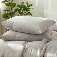 Moomee Bedding Pillowcases Pack Of 2 100 Washed Cotton Linen Like Textured Breathable Durable Soft Comfy Natural Linen Queen