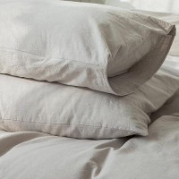 Moomee Bedding Pillowcases Pack Of 2 100 Washed Cotton Linen Like Textured Breathable Durable Soft Comfy Natural Linen Queen