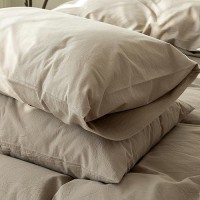 Moomee Bedding Pillowcases Pack Of 2 100 Washed Cotton Linen Like Textured Breathable Durable Soft Comfy Mocha Brown Standard