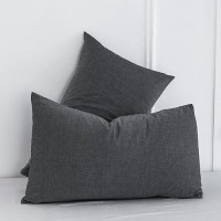 Moomee Bedding Pillowcases Pack Of 2 100 Washed Cotton Linen Like Textured Breathable Durable Soft Comfy Dark Grey Queen