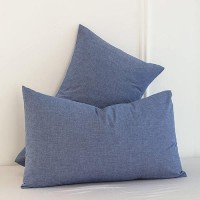 Moomee Bedding Pillowcases Pack Of 2 100 Washed Cotton Linen Like Textured Breathable Durable Soft Comfy Blue Standard