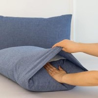 Moomee Bedding Pillowcases Pack Of 2 100 Washed Cotton Linen Like Textured Breathable Durable Soft Comfy Blue Standard