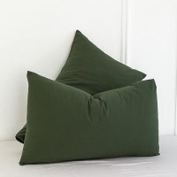 Moomee Bedding Pillowcases Pack Of 2 100 Washed Cotton Linen Like Textured Breathable Durable Soft Comfy Olive Green Queen