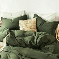 Moomee Bedding Pillowcases Pack Of 2 100 Washed Cotton Linen Like Textured Breathable Durable Soft Comfy Olive Green Queen