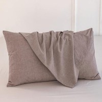 Moomee Bedding Pillowcases Pack Of 2 100 Washed Cotton Linen Like Textured Breathable Durable Soft Comfy Mauve Brown Standard