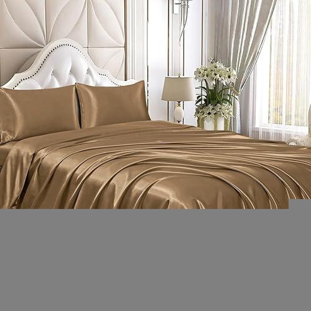 Homiest 3Pcs Satin Sheets Set Luxury Silky Satin Bedding Set With Deep Pocket 1 Fitted Sheet 1 Flat Sheet 1 Pillowcases Tw