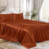 Homiest 4Pcs Satin Sheets Set Luxury Silky Satin Bedding Set With Deep Pocket 1 Fitted Sheet 1 Flat Sheet 2 Pillowcases Fu