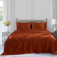 Homiest 4Pcs Satin Sheets Set Luxury Silky Satin Bedding Set With Deep Pocket 1 Fitted Sheet 1 Flat Sheet 2 Pillowcases Fu