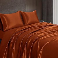 Homiest 4Pcs Satin Sheets Set Luxury Silky Satin Bedding Set With Deep Pocket 1 Fitted Sheet 1 Flat Sheet 2 Pillowcases Fu