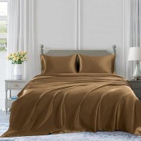 Homiest 4Pcs Satin Sheets Set Luxury Silky Satin Bedding Set With Deep Pocket 1 Fitted Sheet 1 Flat Sheet 2 Pillowcases Qu