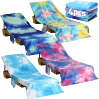 4 Pcs Beach Chair Cover With Side Pockets Pool Towel Chaise Cover Lounge Chair Cover Tie Dye Microfiber Beach Chair Towel For Sun Lounger Pool Sunbathing Holidays Outdoor Hotel 82.3 X 29.5 Inch